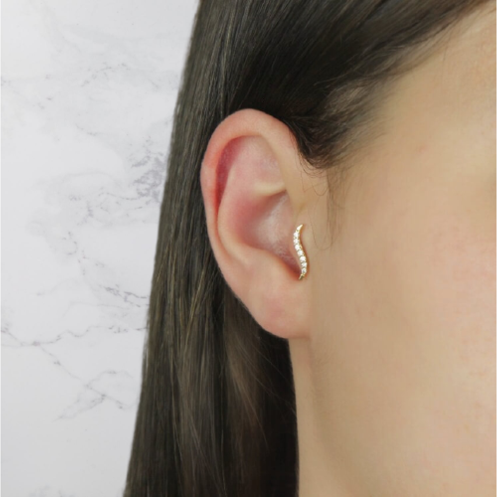 Piercing de orelha ouro 18k onda com pedras 
