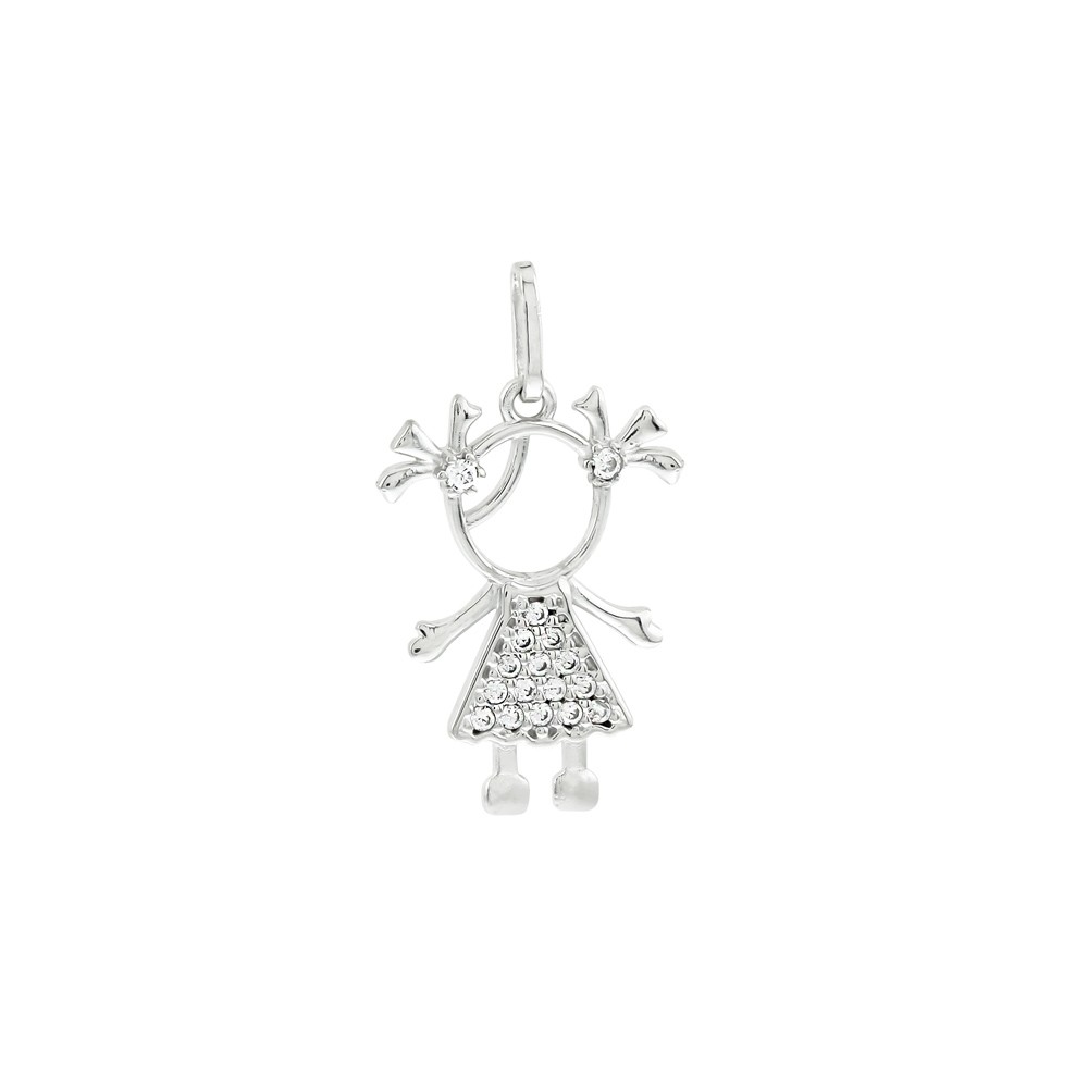 Pingente de ouro branco 18k menina cravejada