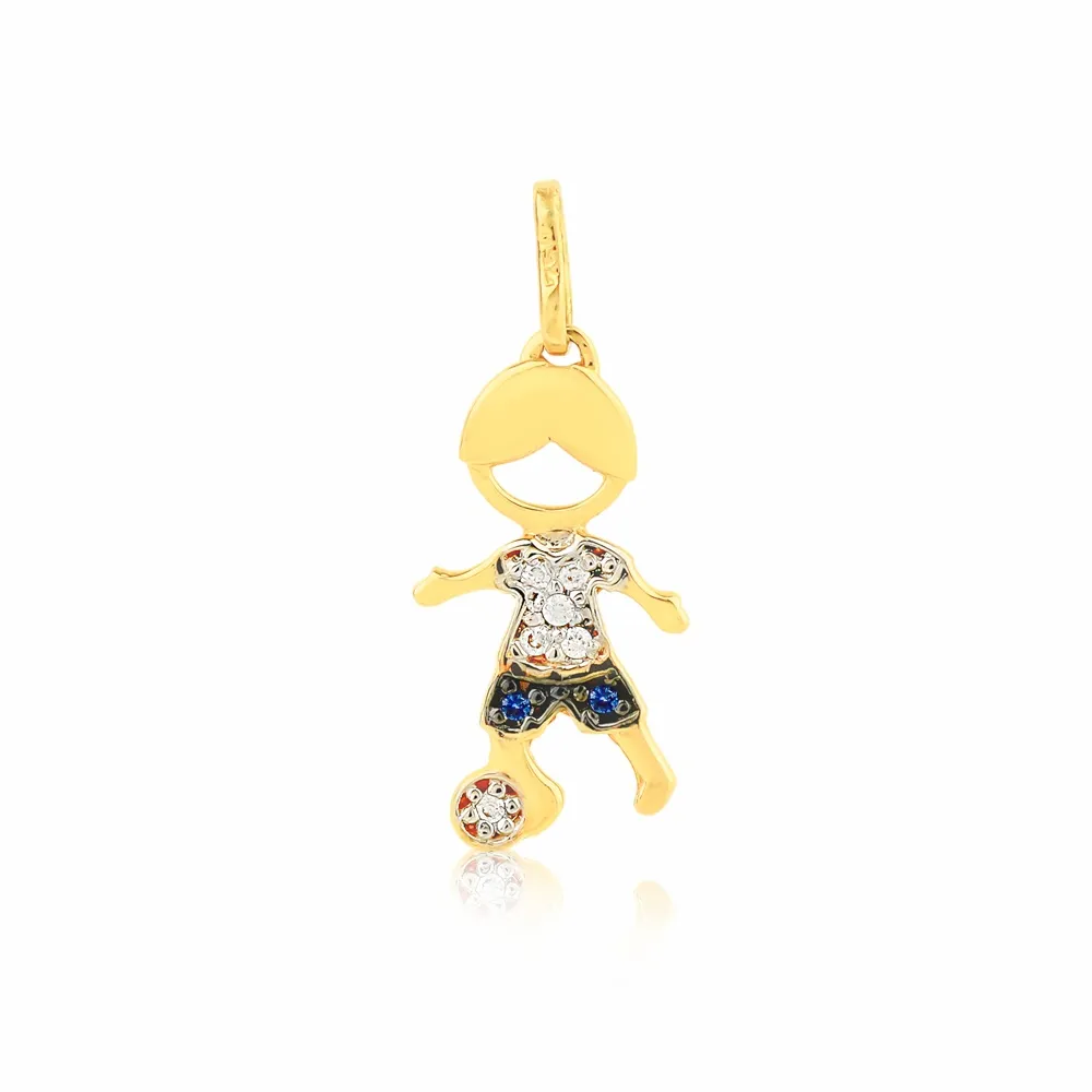 Pingente menino de ouro 18k short azul e bola