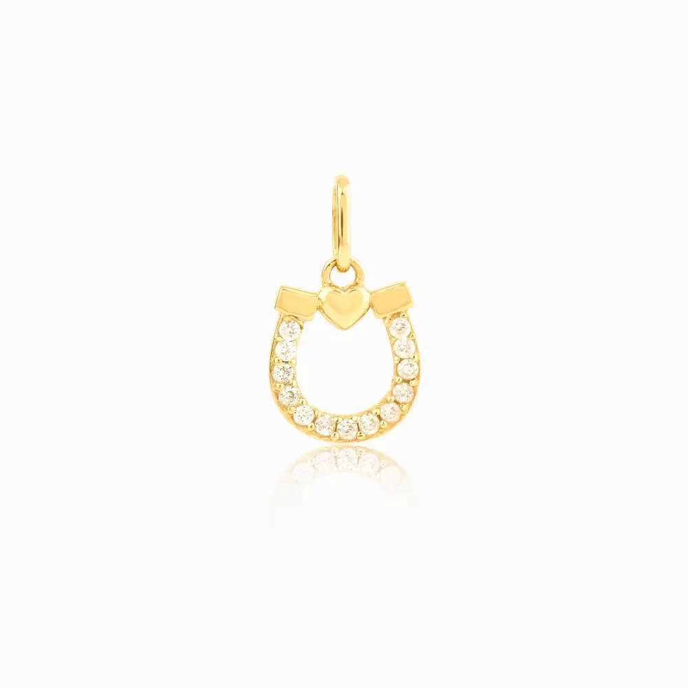 Pingente de ouro 18k ferradura coração