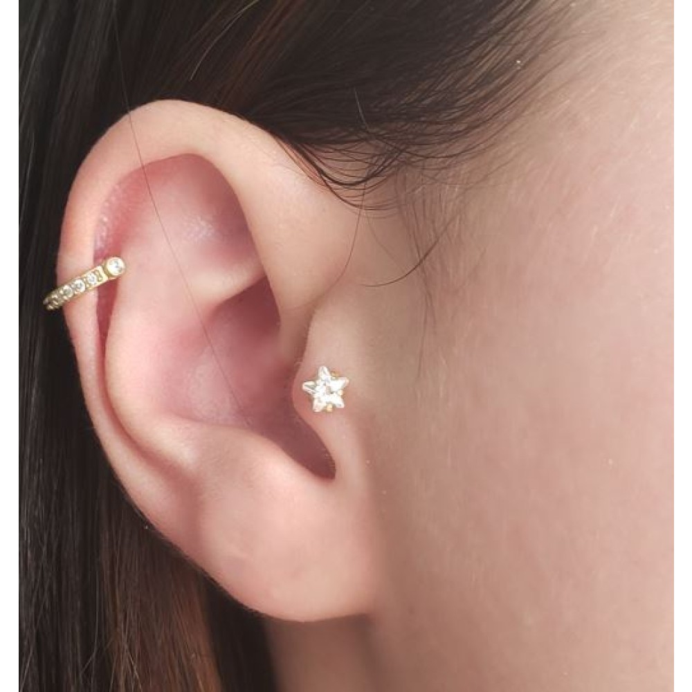 Piercing de ouro 18k ponto de luz estrela tragus cartilagem