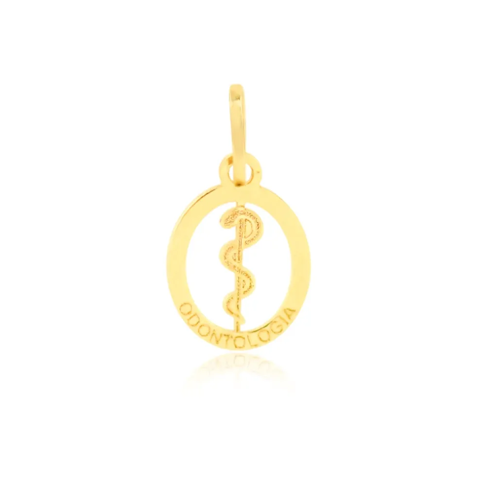 Pingente odontologia de ouro 18k oval pequeno