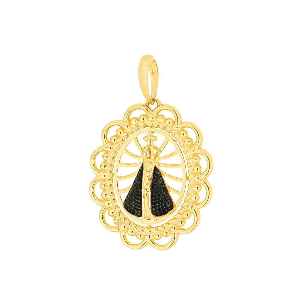 Pingente Nossa Senhora de ouro 18k rodinada medalha