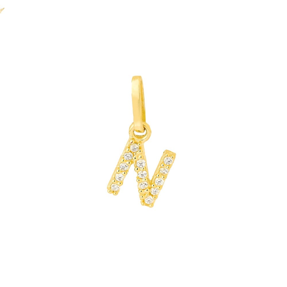 Pingente letra N de ouro 18k cravejada