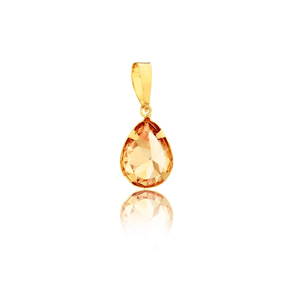 Pingente de ouro 18k pedra zirconia gota cor citrino foto parte de tras 