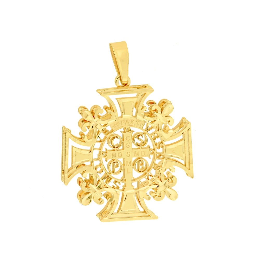 Pingente de ouro 18k medalha de São Bento cruz