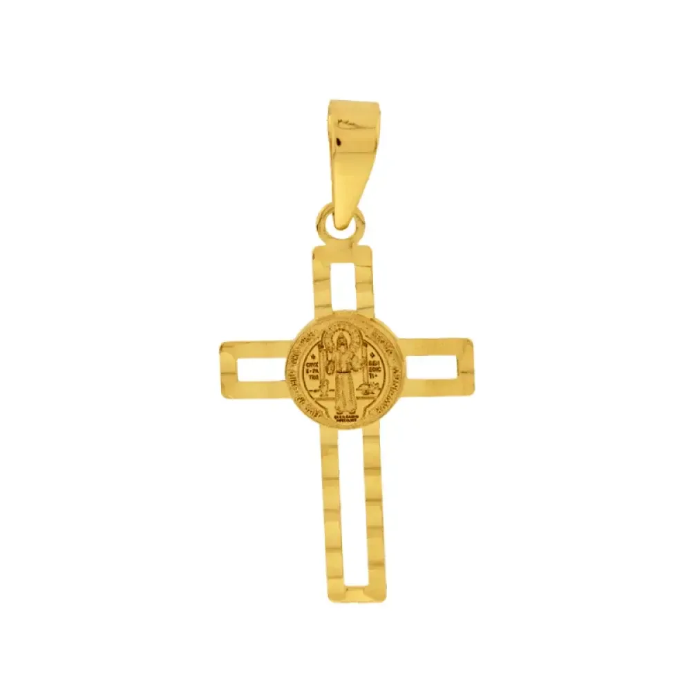 Pingente cruz de ouro 18k São Bento