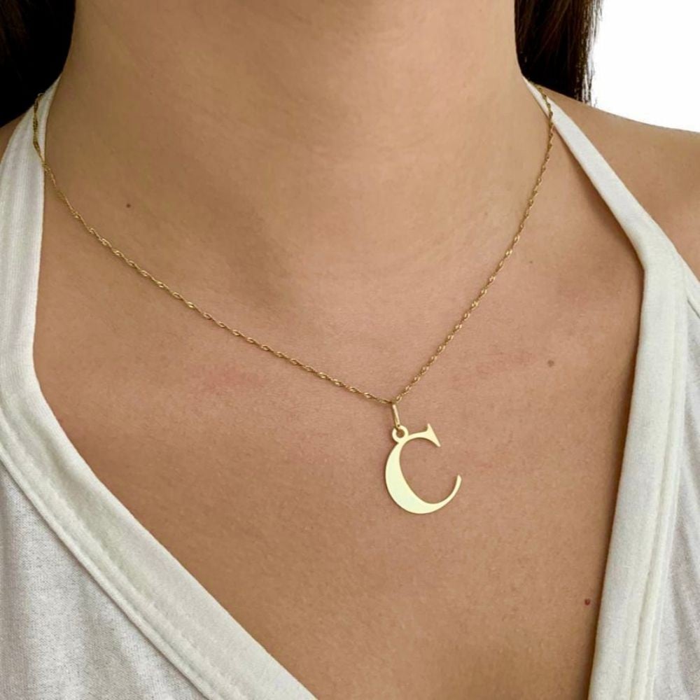 Pingente de letra grande ouro 18k escolha