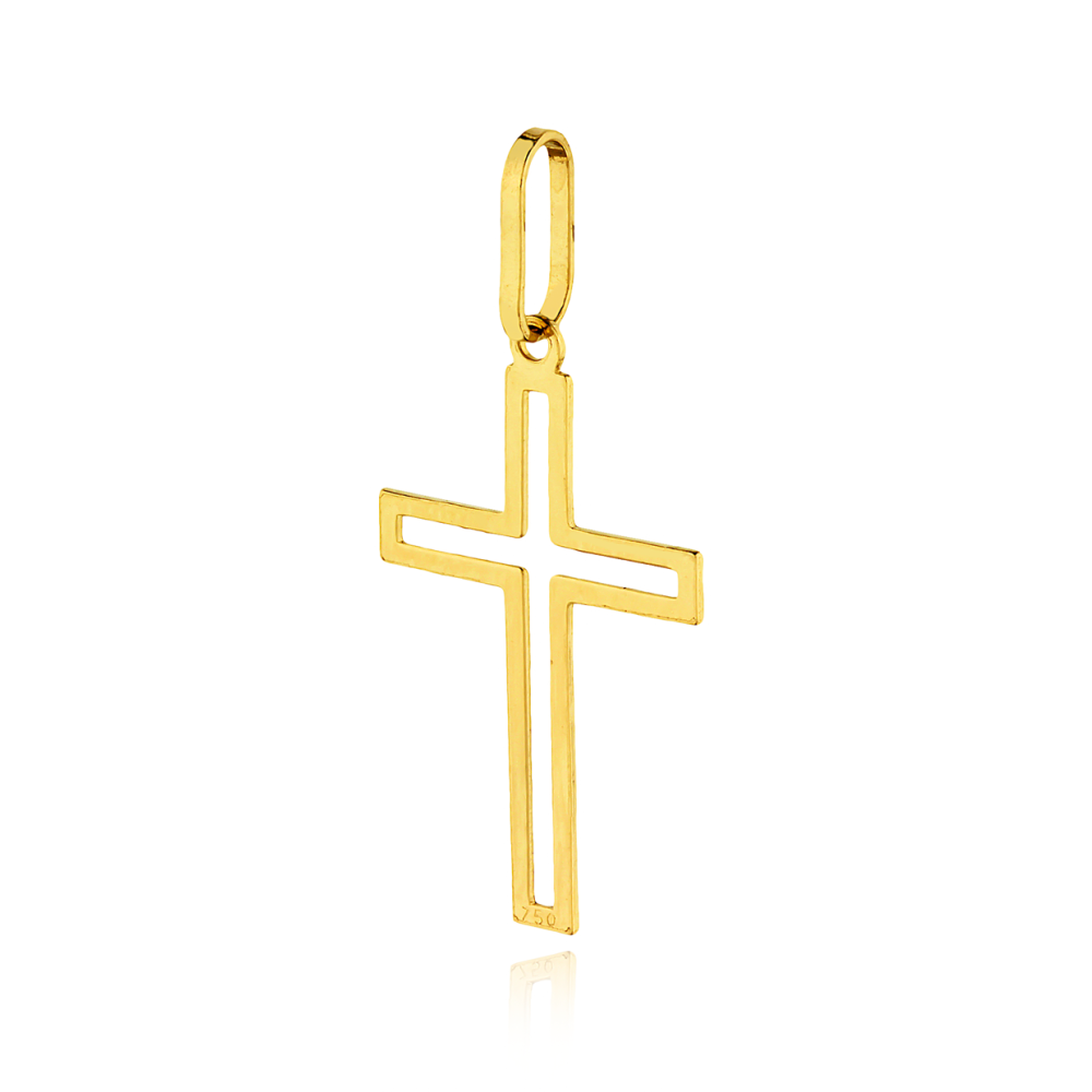 Pingente de ouro 18k cruz / crucifixo masculino / feminino grande foto lateral