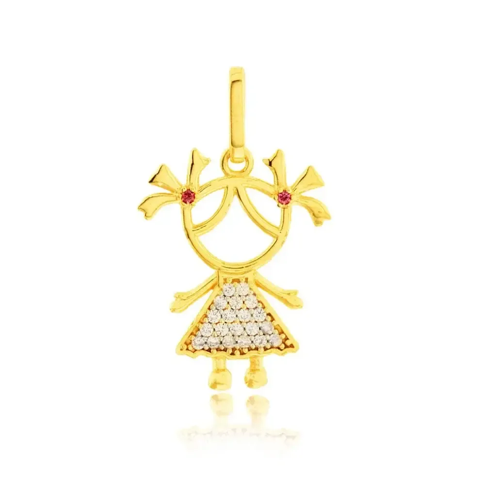 Pingente de ouro 18k filha menina cravejado de zircônias frente