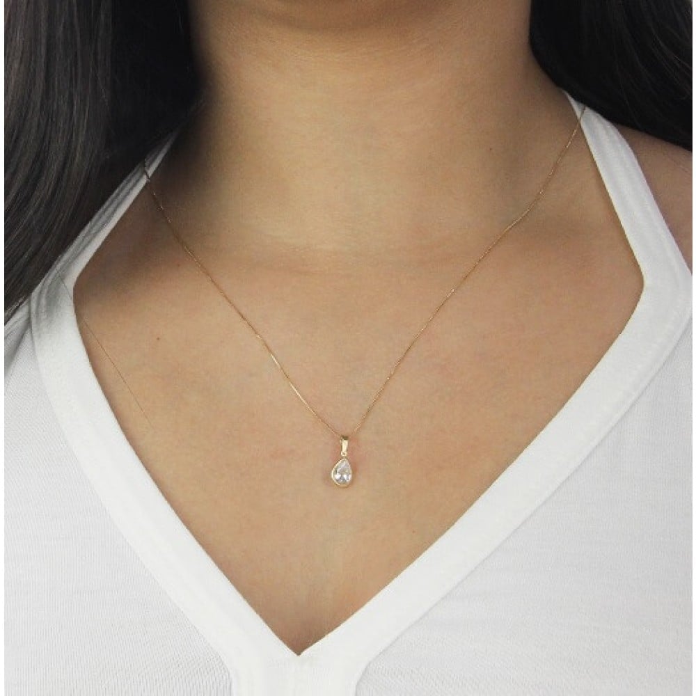 Pingente de ouro 18k gota em ouro com pedra de zircônia