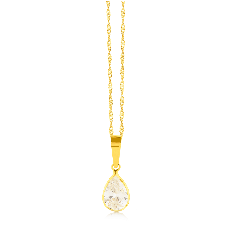 Pingente de ouro 18k gota em ouro com pedra de zircônia