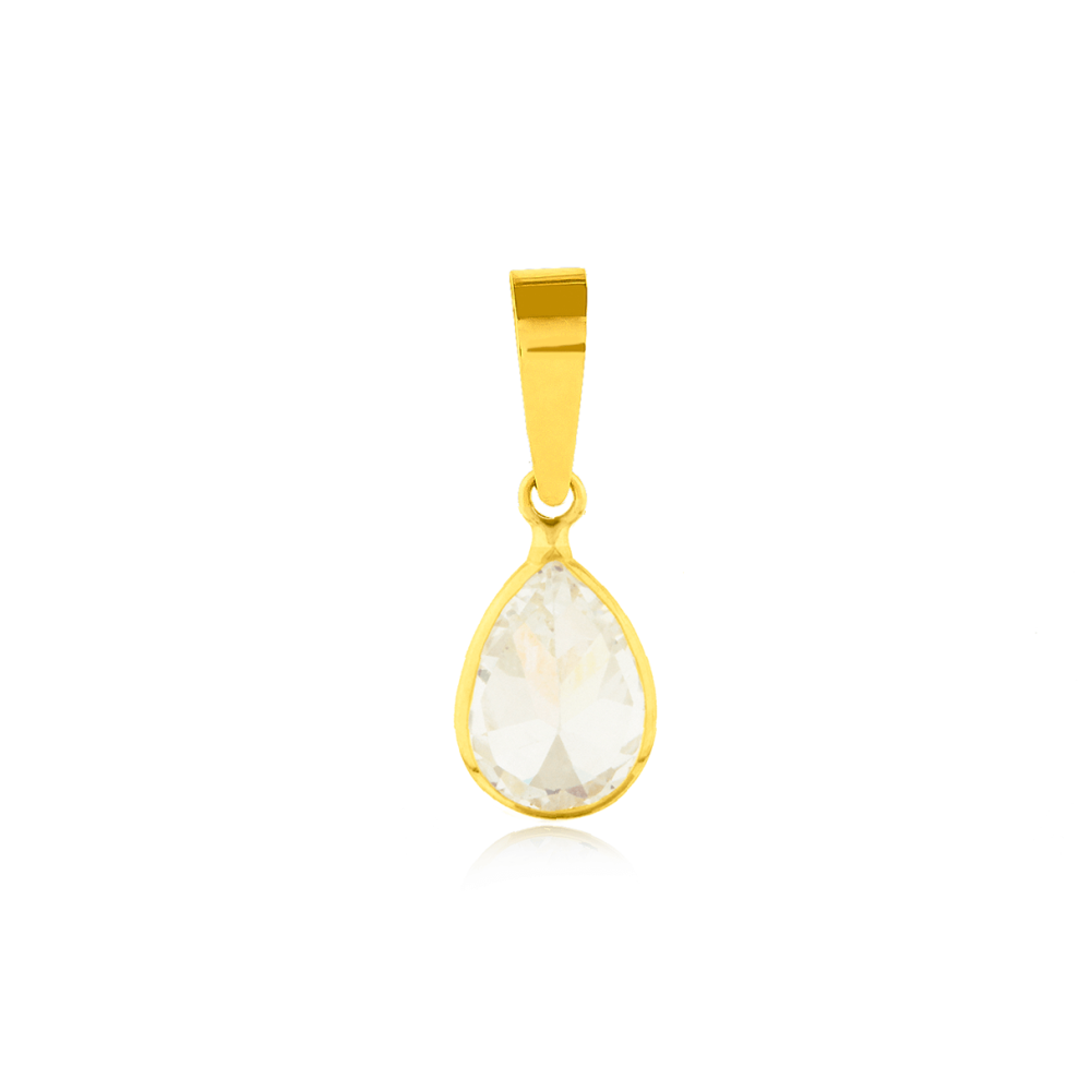 Pingente de ouro 18k gota em ouro com pedra de zircônia