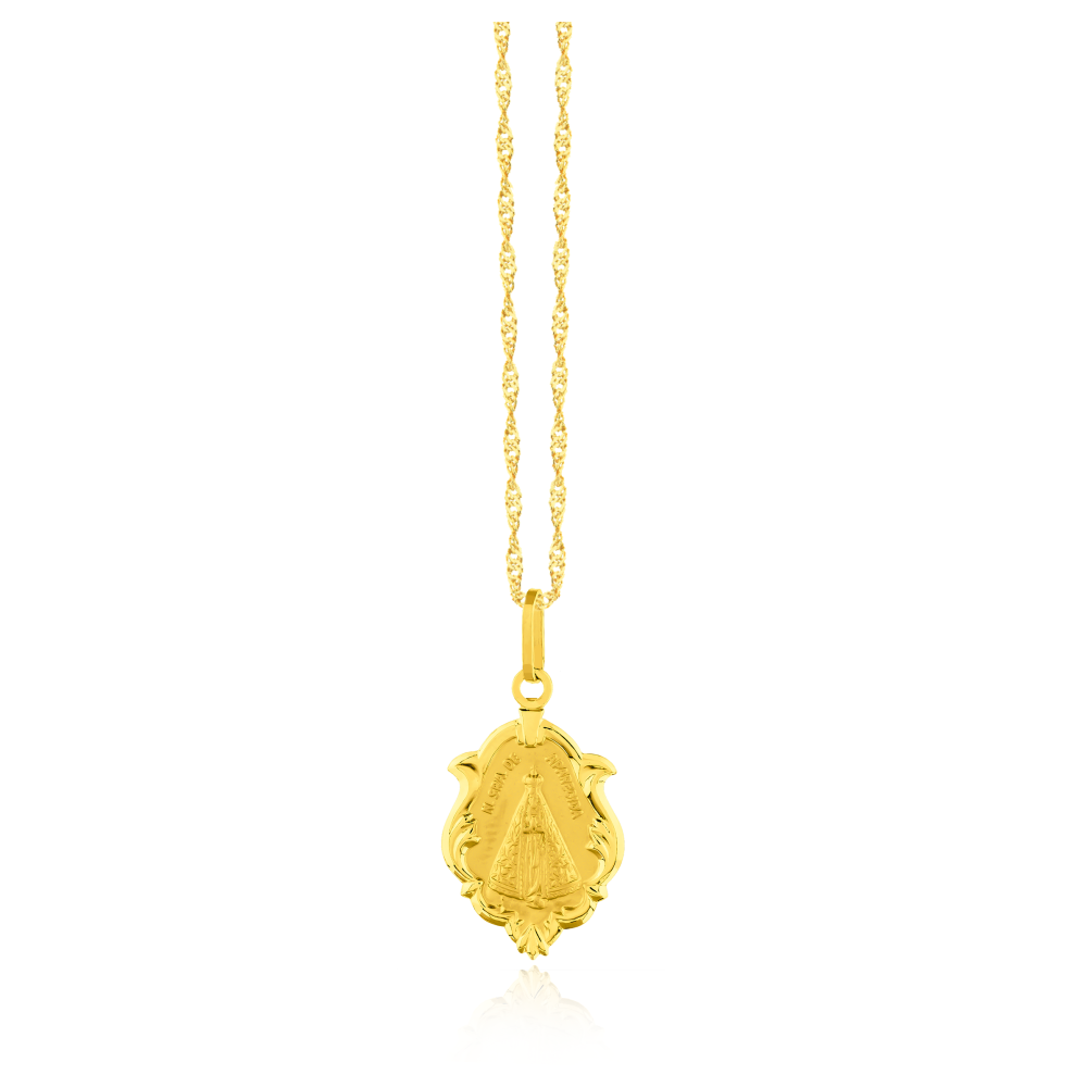 Pingente de ouro 18k Nossa Senhora Aparecida ornamentada