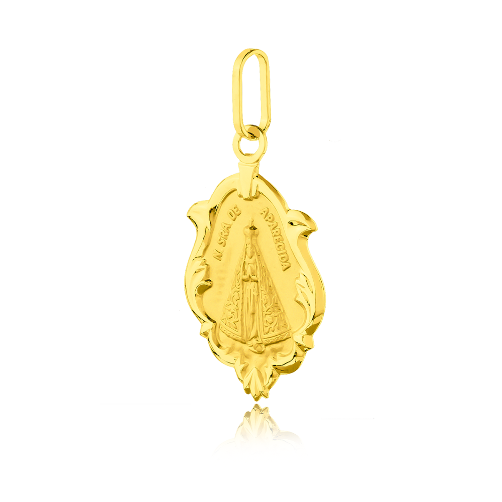 Pingente de ouro 18k Nossa Senhora Aparecida ornamentada