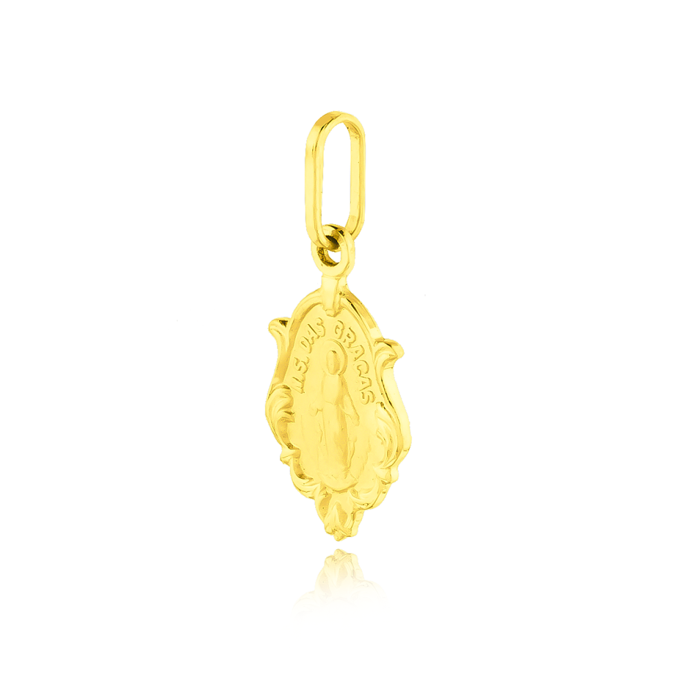 Pingente de ouro 18k Nossa Senhora das Graças ornamentada pequena
