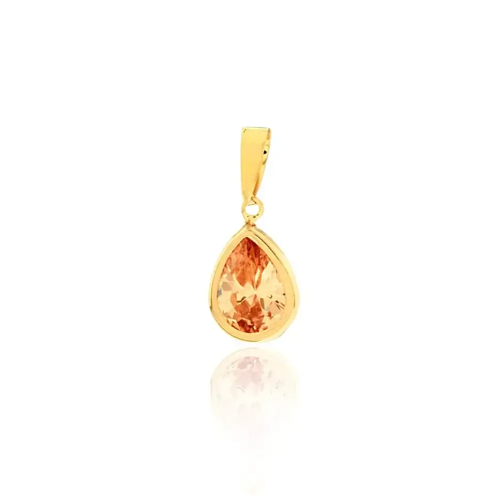 Pingente de ouro 18k pedra zirconia gota cor citrino foto frontal