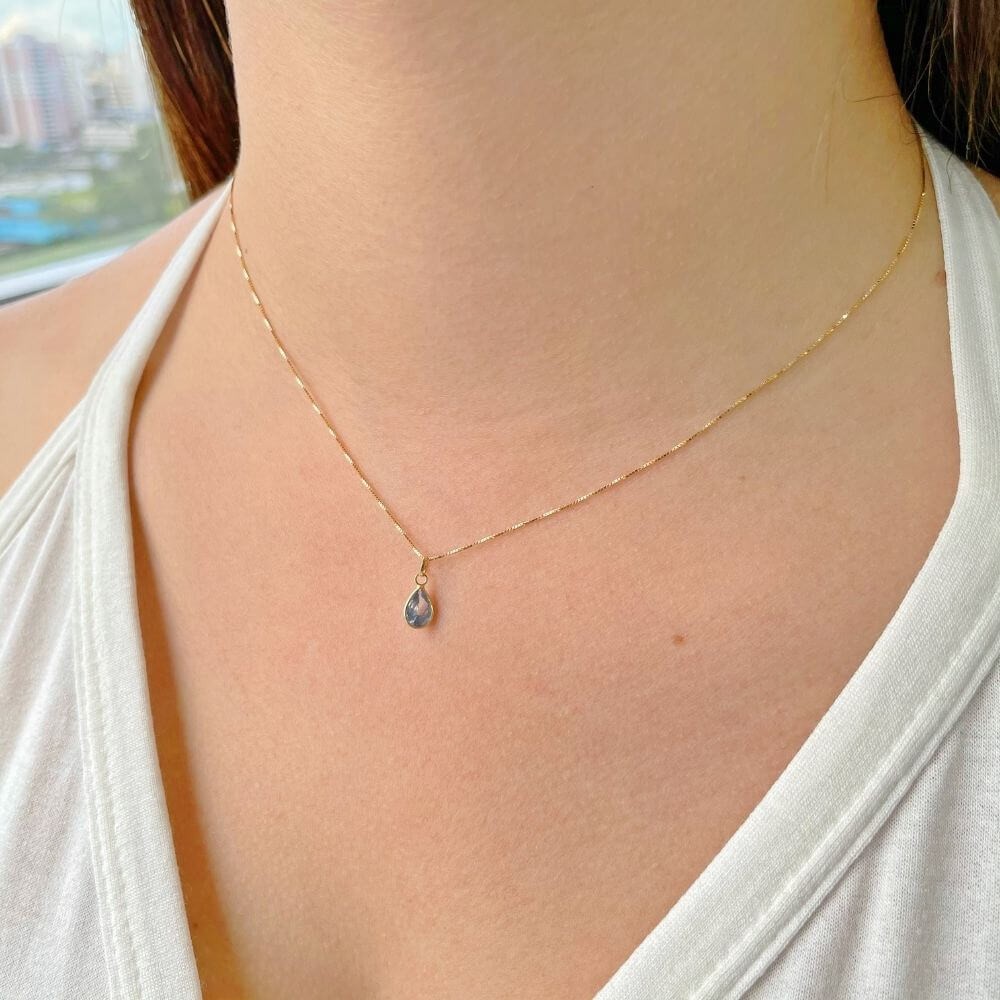 Pingente gota zircônia de ouro 18k azul claro 