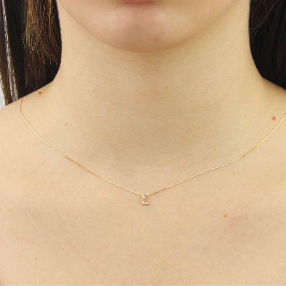Pingente letra E de ouro 18k Letra com pedras