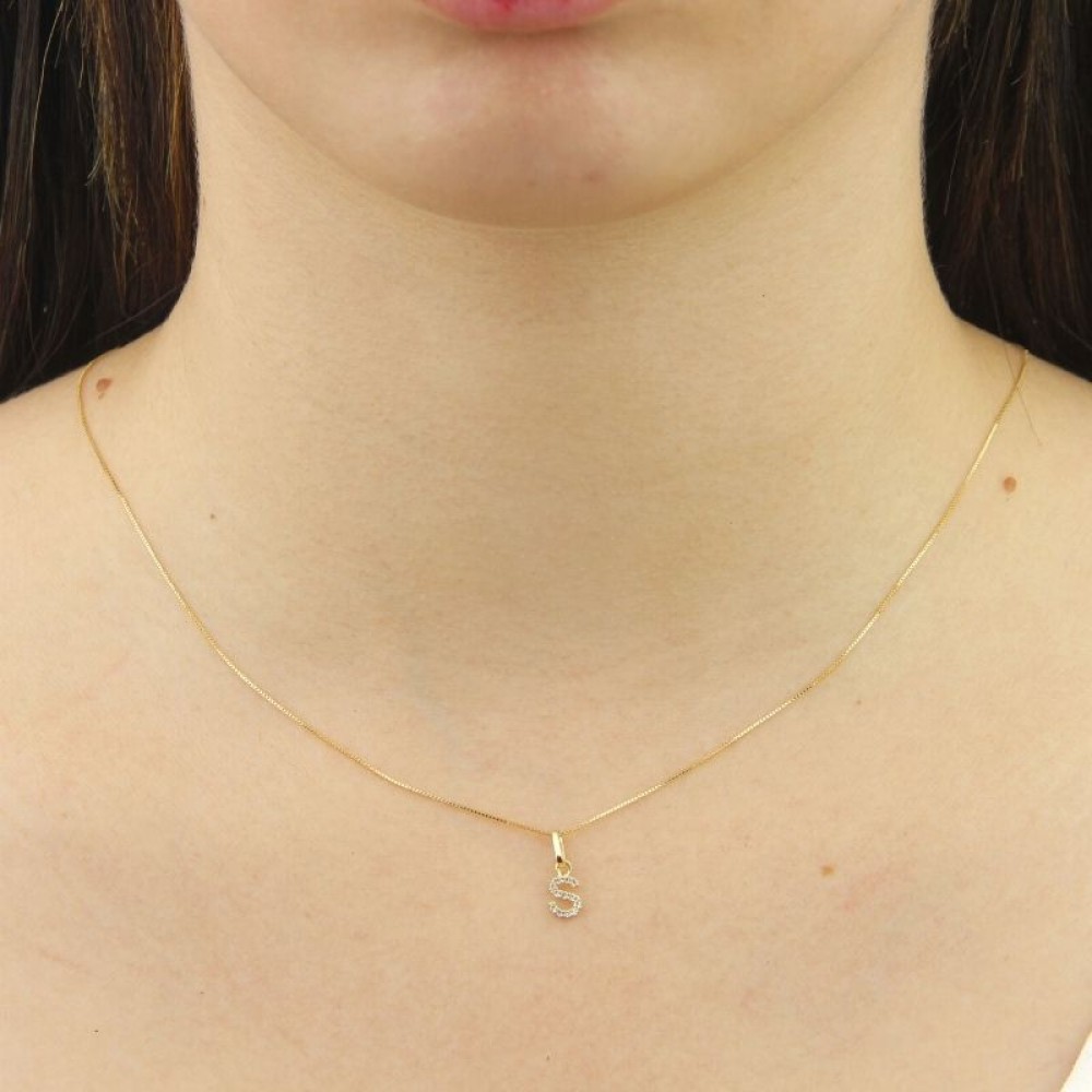 Pingente letra S de ouro 18k Letra com pedras