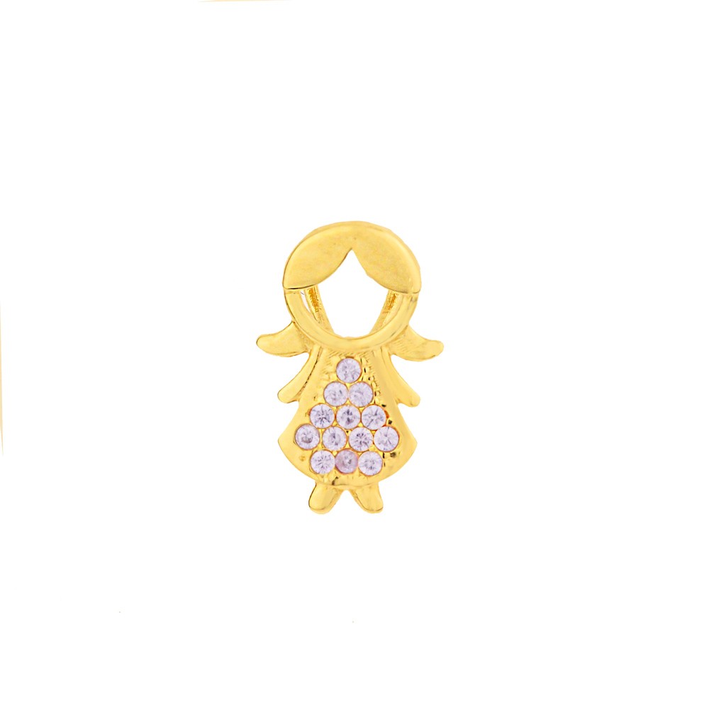Pingente menina de ouro 18k pedras rosa