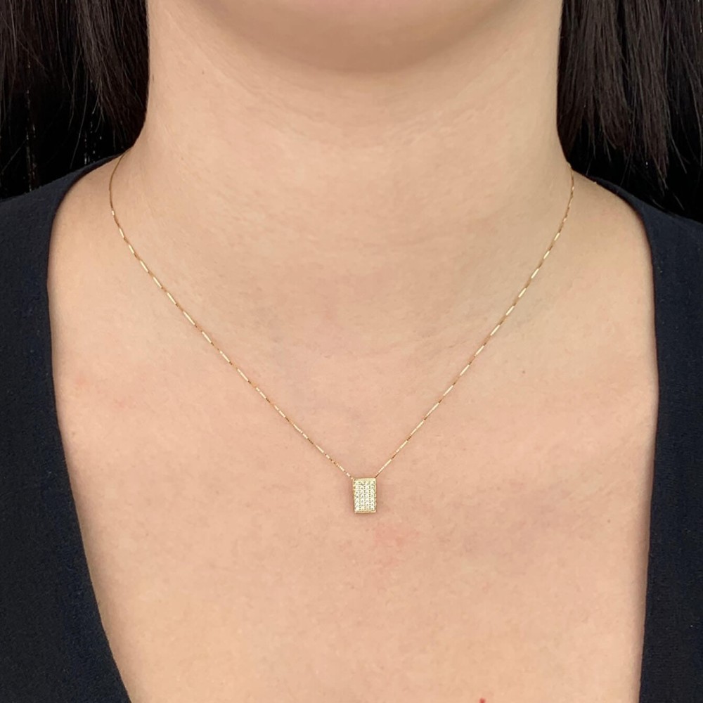 Pingente retangular com pedras ouro 18k