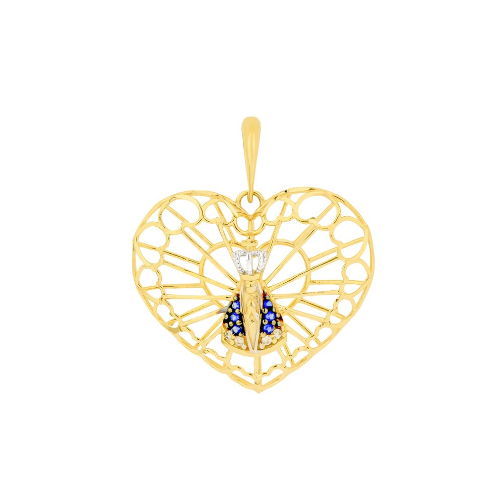 Pingente de Nossa Senhora Aparecida ouro 18k coração VI