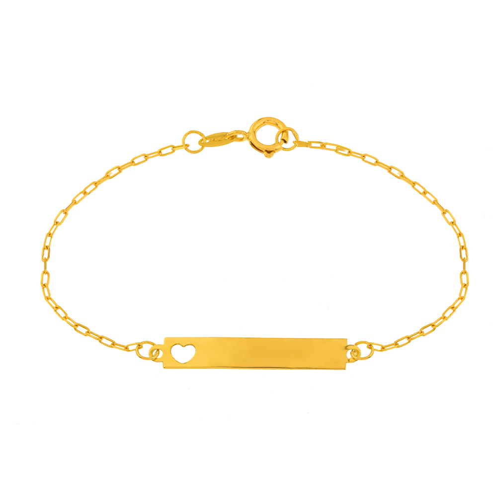 Pulseira de bebê com nome ouro 18k 11cm coração