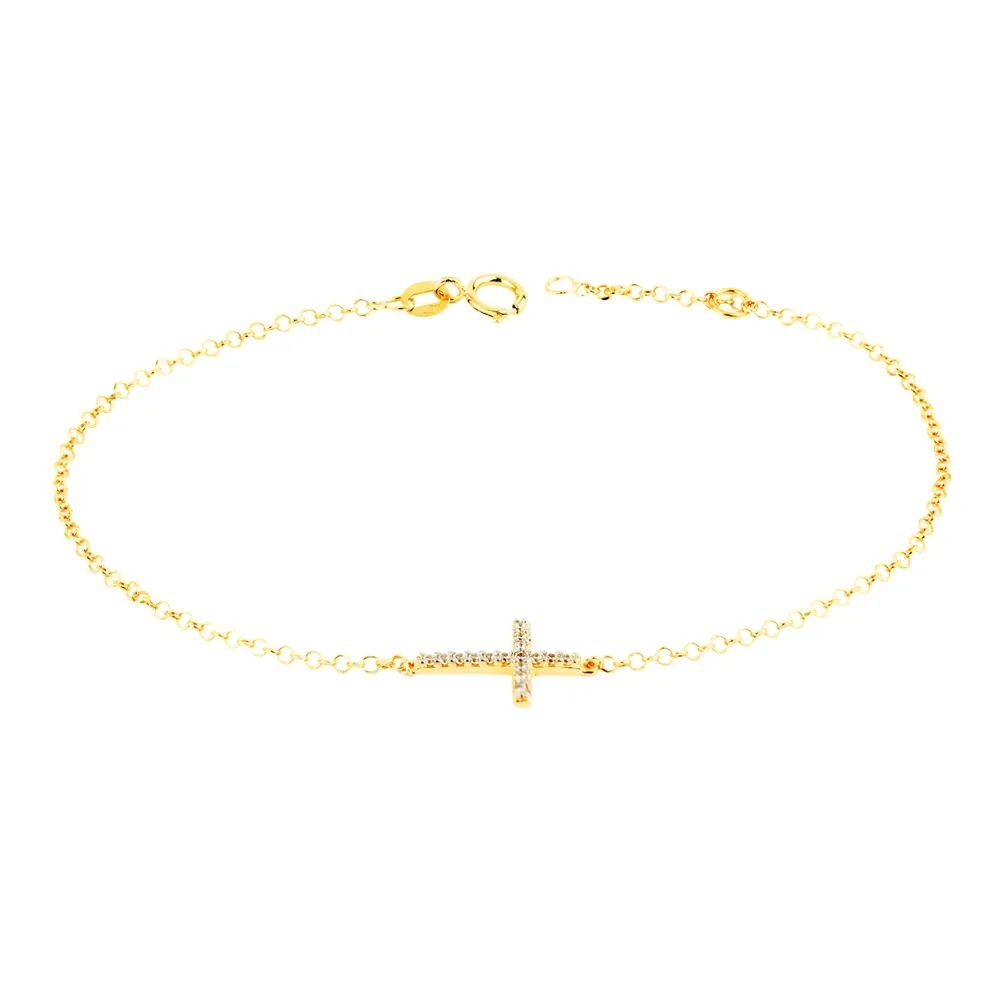 Pulseira de ouro 18k feminina com pingente cruz