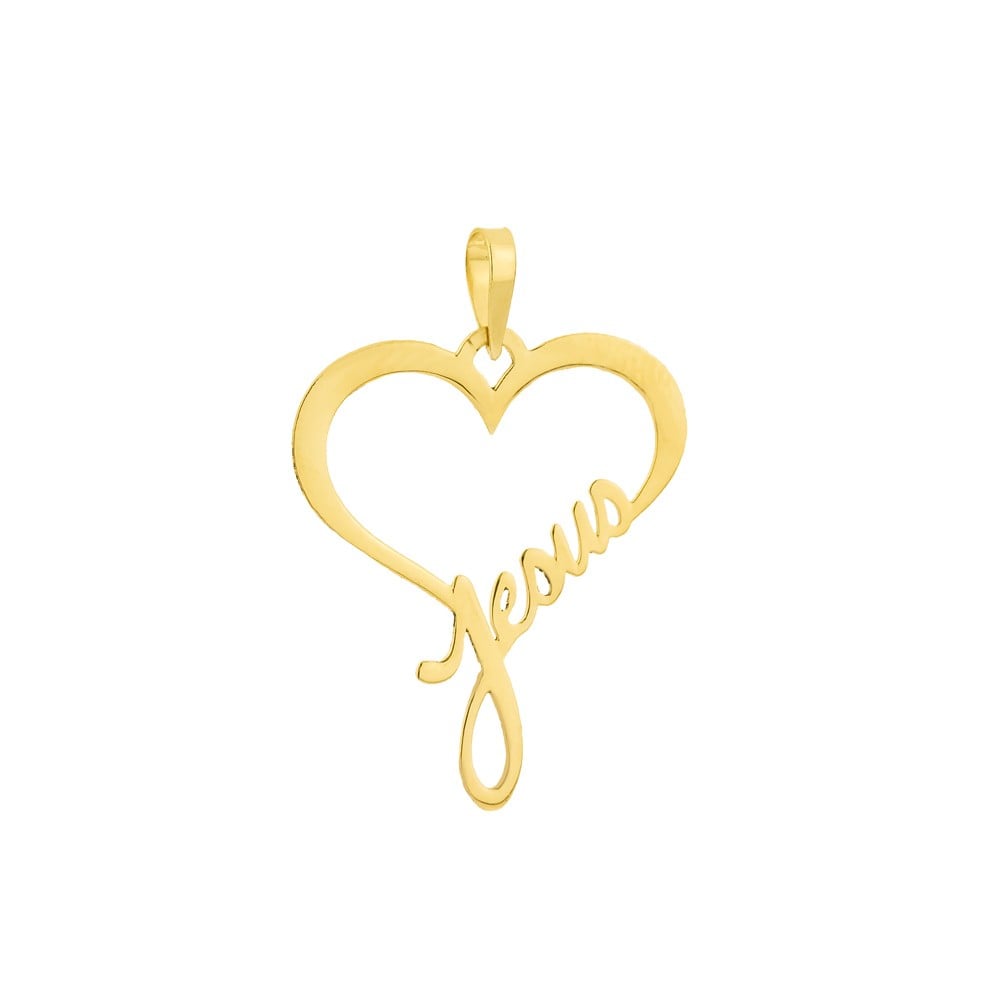 Pingente coração vazado Jesus ouro 18k