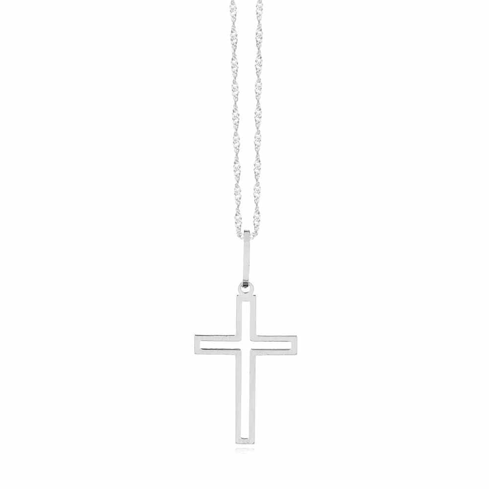 Pingente de ouro branco cruz 18k