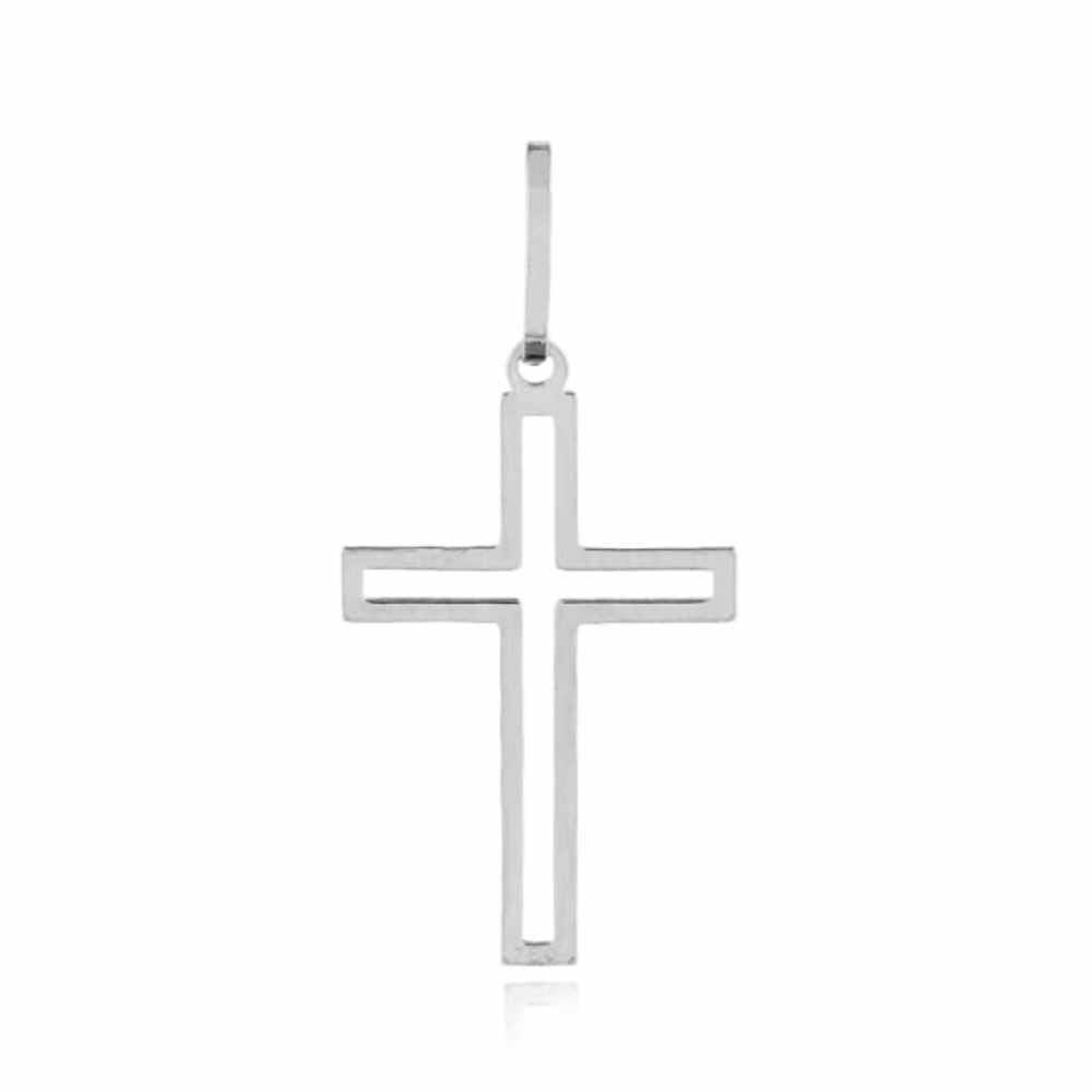 Pingente de ouro branco cruz 18k
