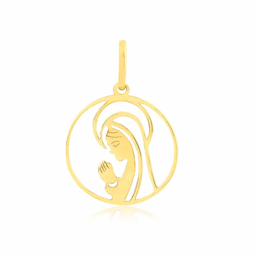 Pingente Nossa Senhora Aparecida ouro 18k redonda XVI