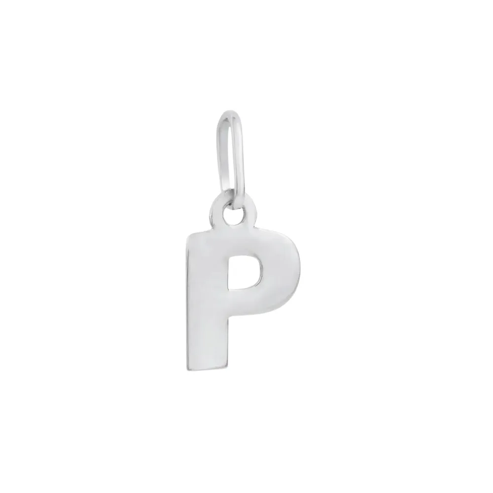 Pingente letra P de ouro branco 18k