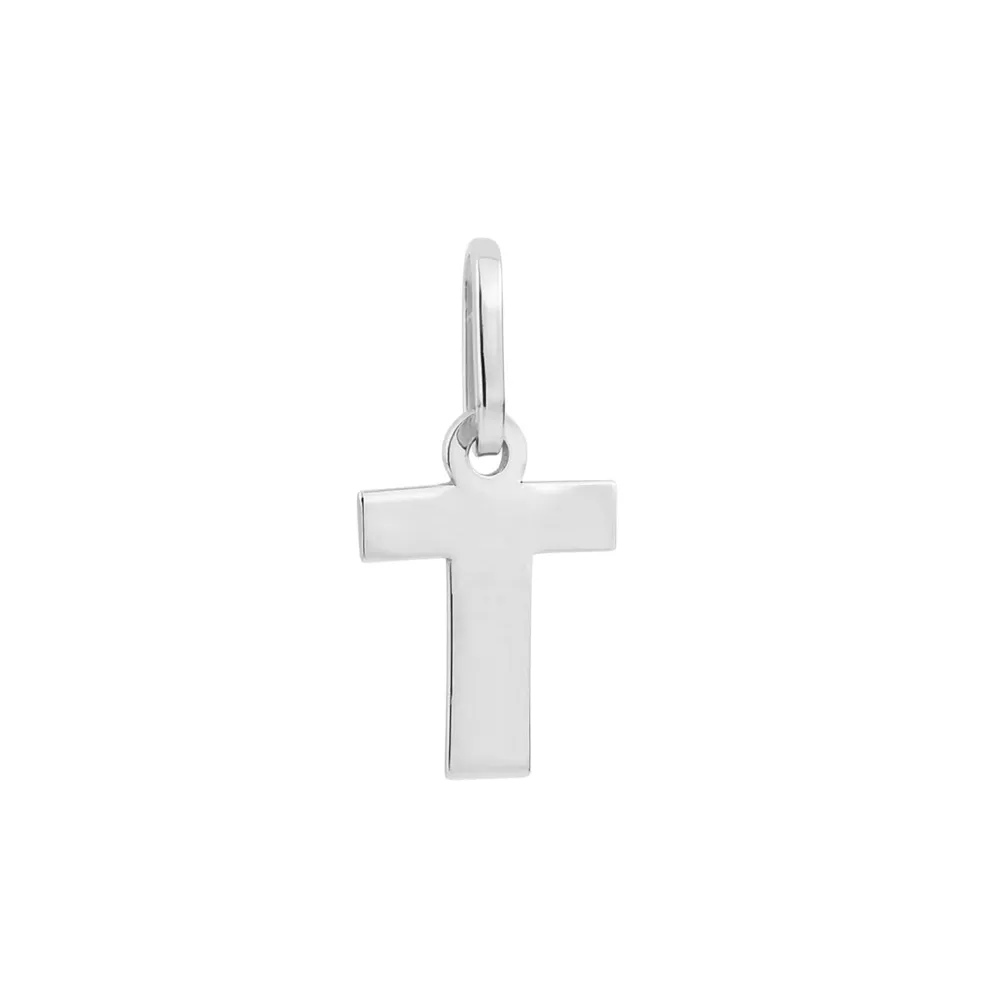Pingente letra T de ouro branco 18k lisa