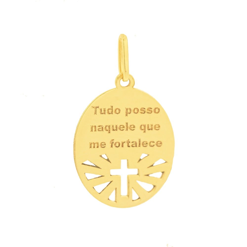Pingente de cruz Tudo Posso ouro 18k
