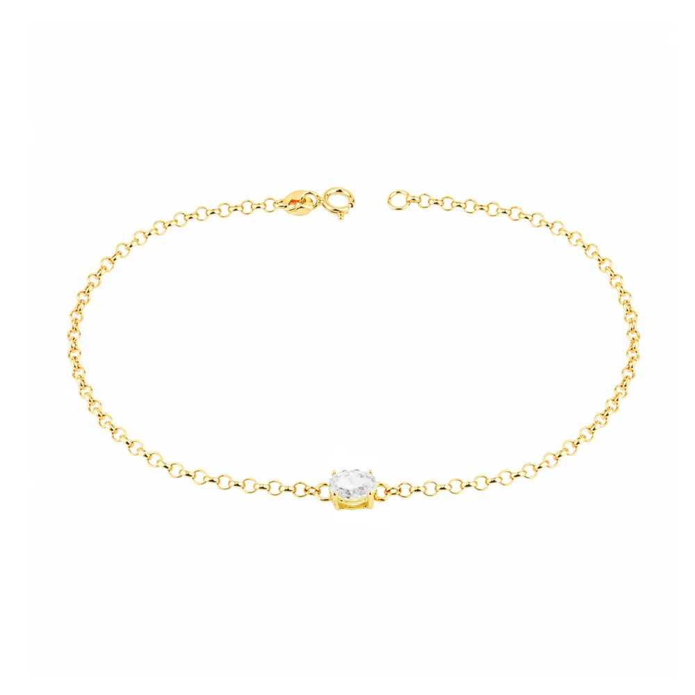 Pulseira de ouro 18k com Moissanite oval portuguesa
