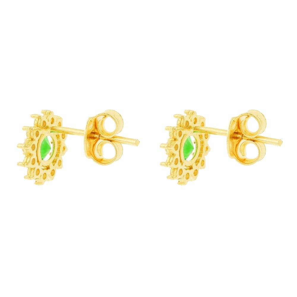 Brinco de ouro 18k ponto de luz verde VII