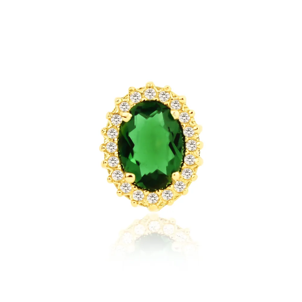 Pingente de ouro 18k ponto de luz oval verde