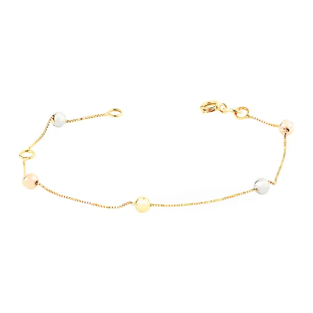 Pulseira de ouro infantil bolinha 3 cores com regulador