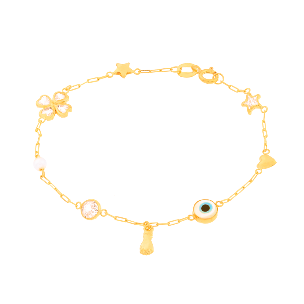 Pulseira de ouro infantil 18k da sorte
