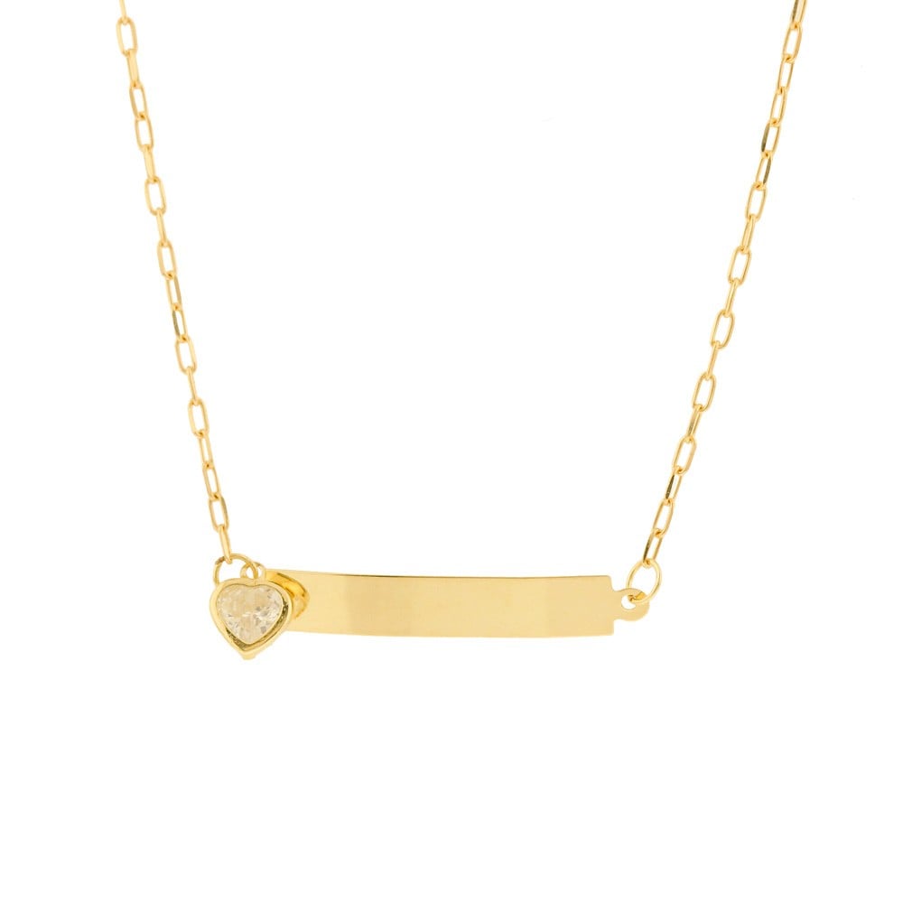 Pulseira de ouro 18k infantil placa com coração