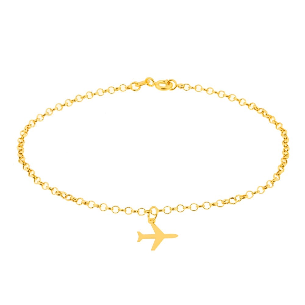 Pulseira feminina de ouro 18k com pingente avião