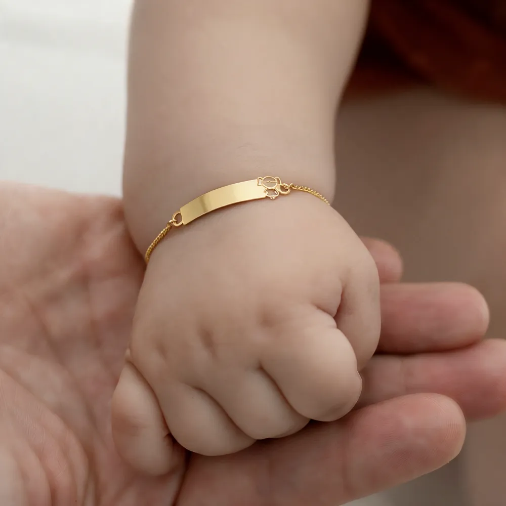 Pulseira de ouro infantil com placa filha / menina