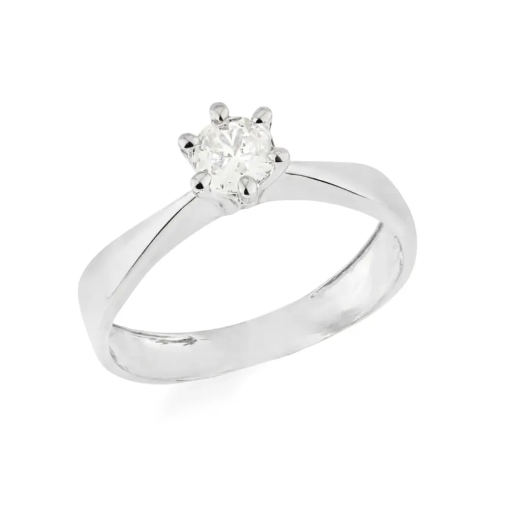 Anel solitário de ouro branco 18k classic aro liso XII 