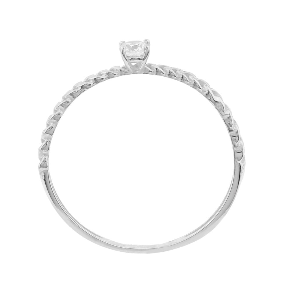 Anel de noivado solitário ouro branco 18k aro trançado