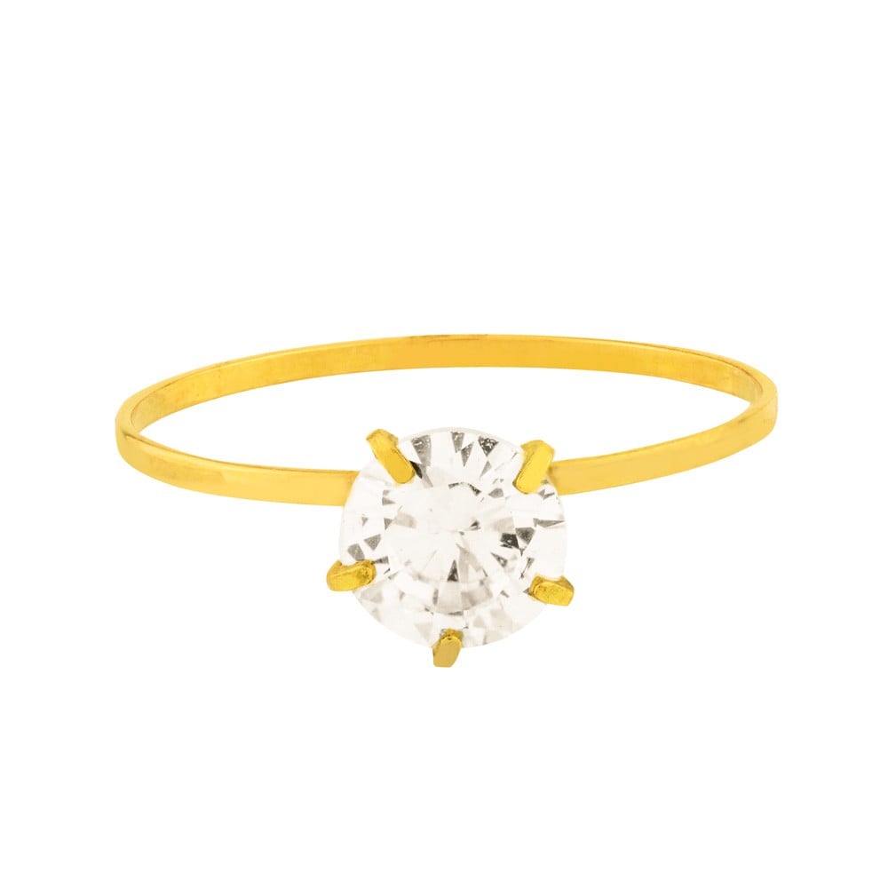 Anel de ouro 18k solitário com pedra de zircônia 6mm