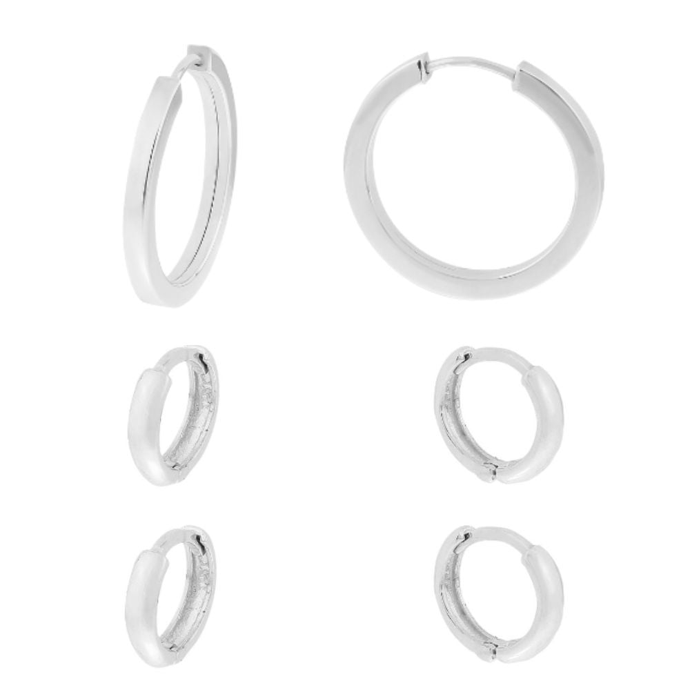 Trio de argola de ouro branco 18k