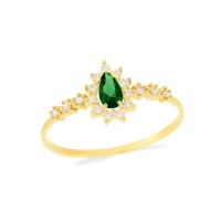 Anel de esmeralda ouro 18k gota