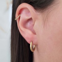 Brinco de argola de ouro 18k trançado trava